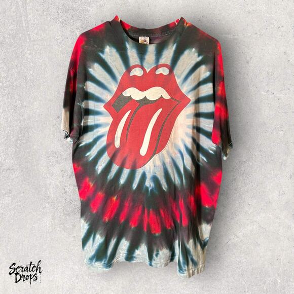 Vintage Fruit of the Loom Rolling Stones Tie-Dye T-Shirt Size XL Retro Band Tee - Picture 1 of 7